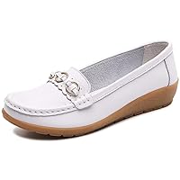 Women's Leather Wedge Moccasins Pumps Boat Shoes Casual Cushion Driving Slip-Ons