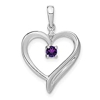 16.1mm 10k White Gold Amethyst and Diamond Love Heart Pendant Necklace Jewelry for Women