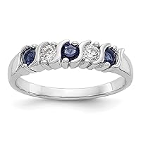14k White Gold 1/5 Carat Diamond and Blue Sapphire Band Size 7.00 Jewelry for Women