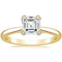10K Solid Yellow Gold Handmade Engagement Ring 1 CT Asscher Cut Moissanite Diamond Solitaire Wedding/Bridal Ring Set for Women/Her Proposes Ring