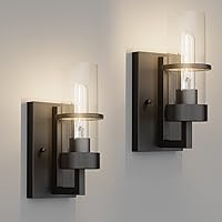 Tipace Black 2-Pack Wall Light Fixtures,Industrial Wall Sconces Clear Glass Wall Mount Sconce,Wall Lamp for Living Room Bedroom Hallway(Bulb not Include)