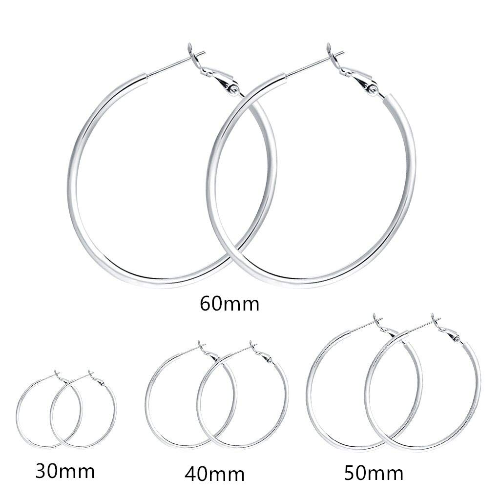 4 Pairs Sterling Silver Hoop Earrings - 14k White Gold Plated Hoop Earrings Big Hoop Earrings Set Silver Hoop Earrings for Women Girls Valentine's Day Gifts (30/40/50/60MM)