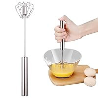 Stainless Steel Egg Whisk, New Stainless Steel Hand Push Rotary Whisk Blender, Hand Push Mixer Stirrer for Blending, Whisking, Beating & Stirring, Kitchen Egg Beater for Cooking and Baking (12 IN)