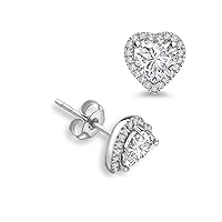 Lovely Heart Shaped Created Diamond Halo Cluster Party Wear Prong Set Stud Earring For Women's & Girls .925 Sterling Sliver