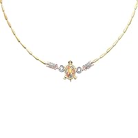 14k Yellow Gold White Gold and Rose Gold CZ Cubic Zirconia Simulated Diamond Turtle Necklace Jewelry for Women