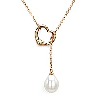 Rose Gold Plated Sterling Silver 8-10mm White Freshwater Cultured Pearl Pendant Necklace, 20