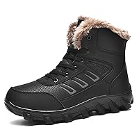 Men Winter Snow Boots Warm Shoes Outdoor Hiking Climbing with Full Fur Lined (Black,11)