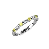 Yellow & White Lab Grown Diamond 1/4 ctw 7 Stone Women Wedding Band Stackable 14K Gold