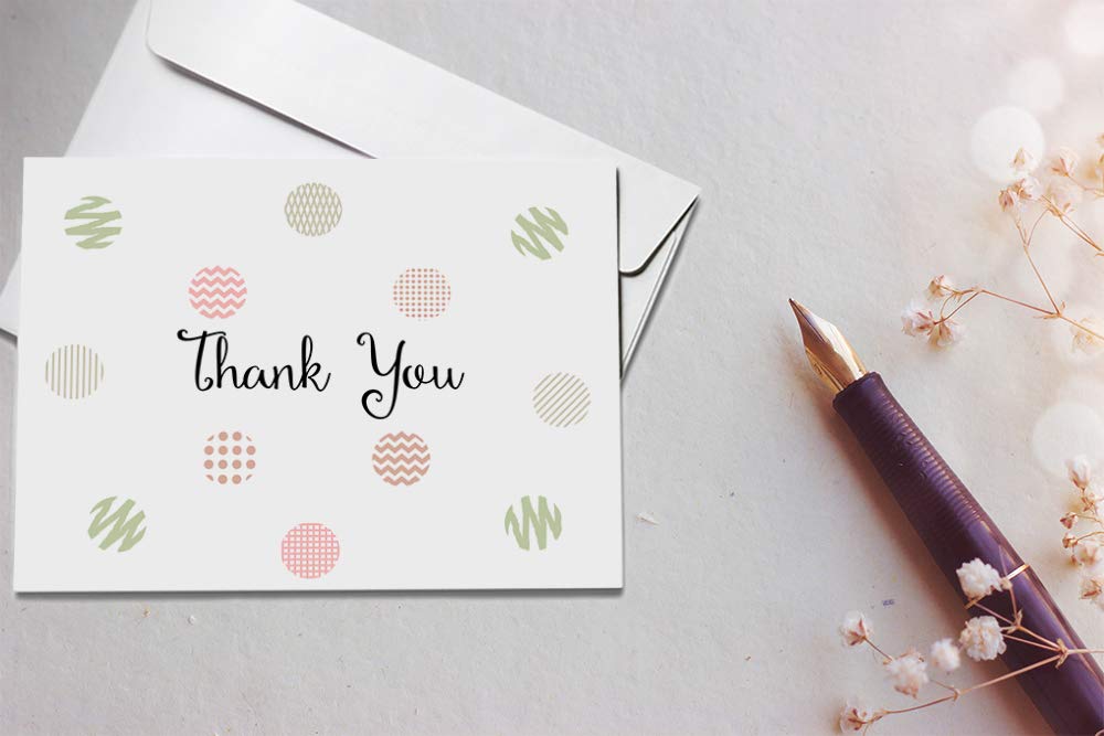 (48 pack) Thank You Cards Set with Envelopes - Professional paper with red yellow silver blue pink designs and blank white inside - Bulk pack of notes perfect for baby shower wedding birthday party