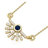 925 Sterling Silver 3mm Round Cut Blue Sapphire Rising Sun Necklace Pendant for Women with 18