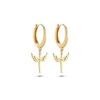 Angel Earrings, Hoops Earrings, 14K Real Gold Angel Earrings, Angel Hoops Earrings, Minimalist Gold Angel Earrings