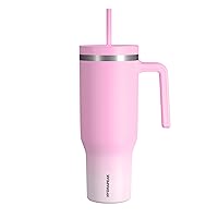 Voyager 40 oz Tumbler with Handle and Straw Lid | Reusable Stainless Steel Water Bottle Travel Mug Cupholder Friendly | Insulated Cup (Iced Ombre Bubblegum)