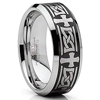 Metal Masters Co. Men's Tungsten Ring Christian Cross Celtic Wedding Band Laser Etched Black 8MM 7-15