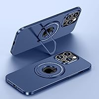 Luxury Matte Metal Hole with Bracket for Magnetic Wireless Charging Phone Case for iPhone 14 Plus 13 Pro Max Cover,Navy,for iPhone 13Pro Max