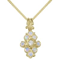 18k Yellow Gold Natural Diamond & Opal Womens Pendant & Chain - Choice of Chain lengths