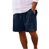 Mens Shorts with Pockets, Loose Fit Pocket Beach Pants Elastic Waist Loose Fit Bermuda Shorts Baggy Linen Shorts
