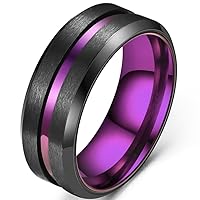 Jude Jewelers 8mm Purple Color Stainless Steel Matte Brushed Classic Plain Wedding Band Ring