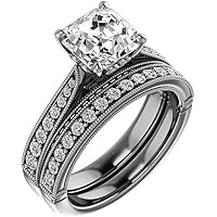 Moissanite Star Moissanite Ring Asscher 3.0 CT, Moissanite Engagement Ring/Moissanite Wedding Ring/Moissanite Bridal Ring Set, Eternity Sterling Silver Ring, Perfact Gift