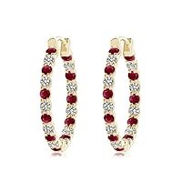 925 Sterling Silver Ruby Brilliant Cut Round 2.00mm Hoop Earrings With Yellow Gold Plated