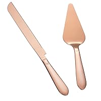 Wedding Cake Knife and Server Set, Integral Stainless Steel Longer Cake Cutter and Wider Pie Spatula, Elegant Cake Cutting Serving Set for Party Birthday Christmas Bridal Shower Set of 2, Rose Gold
