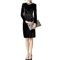 Women's Long Sleeve Elegant Round Collar Velvet Midi Dress