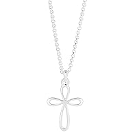 Sterling Silver Rounded Cherish Cross Necklace For Girls, Dainty Teen Jewelry. Perfect First Communion Gifts For Girls, Baptism Gifts, Birthday Gift, Sweet 16