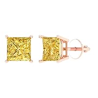 2.9ct Princess Cut Conflict Free Solitaire Canary Yellow Unisex Stud Earrings 14k Rose Gold Screw Back conflict free Jewelry