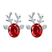 Crystal Gemstone Antlers Earrings Reindeer Stud Earrings for Women Girl Christmas Decoration Party Supplies Gift Red, Silver,Red