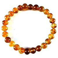 Unisex Bracelet 6mm Natural Gemstone Baltic Amber Round shape Smooth cut beads 7 inch stretchable bracelet for men & women. | STBR_01145