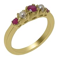 Solid 10k Yellow Gold Natural Ruby & Cultured Pearl Womens band Ring - Sizes 4 to 12 Available
