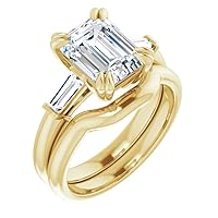 10K Solid Yellow Gold Handmade Engagement Rings 1.0 CT Emerald Cut Moissanite Diamond Solitaire Wedding/Bridal Ring Set for Womens/Her Propose Rings Set