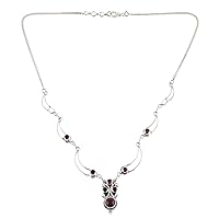 NOVICA Handmade Garnet Pendant Necklace Natural Link from India .925 Sterling Silver Birthstone Gemstone 'Radiant Princess'