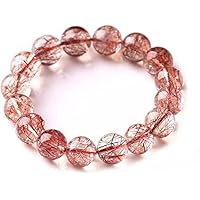 Natural Red Hair Rutilated Bracelet Jewelry Woman Man Clear Round Beads Stone Stretch 8mm 7