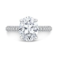 Kiara Gems 3 Carat Oval Diamond Moissanite Engagement Rings, Wedding Ring, Eternity Band Vintage Solitaire Halo Hidden Prong Setting Silver Jewelry Anniversary Promise Ring Gift