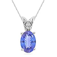 0.21-0.29 Cts of 5x3 mm AA Oval Tanzanite Scroll Solitaire Pendant in 18K White Gold