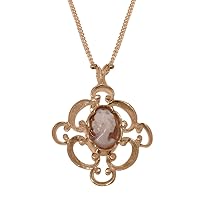 Solid 9ct Rose Gold Cameo Womens Pendant & Chain Necklace - Choice of Chain lengths