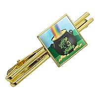 St. Patrick's Day Feeling Lucky Pot of Gold Square Tie Bar Clip Clasp Tack Gold Color