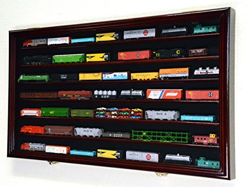 N Scale Train Model Trains Display Case Cabinet Wall Rack w/ 98% UV Lockable -Cherry