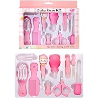 Baby First Healthcare and Grooming Kit 10 in 1. Hair Comb & Brush, Nail Clipper, Nasal Aspirator, Medicine Dropper, Finger Toothbrush, Scissor. Baby Shower Gifts, Baby Essential kit (Pink)