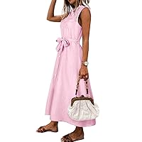 Flamingals Women's Casual V Neck Button Down Flap Pocket Belted Long Denim Dress with Pockets
