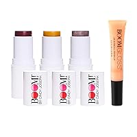 BOOM! by Cindy Joseph Complete Look Bundle - 3-Pack Boom Makeup Sticks and Boom Gloss: Blush Stick, Highlighter Stick, Moisturizer Stick, and Translucent Gloss - All You Need for a Flawless Look