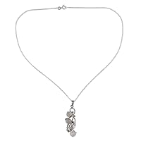 NOVICA Handmade .925 Sterling Silver Moonstone Emerald Pendant Necklace Rhodium Plated Green White India Floral Good Fortune Birthstone 'Royal Bouquet'
