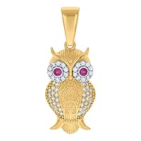 10k Two tone Gold Unisex Purple White CZ Cubic Zirconia Simulated Diamond Owl Bird Wildlife Charm Pendant Necklace Measures 32x12.5mm Wide Jewelry Gifts for Women