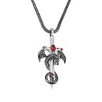 Dragon Sword Necklace Cool Dragon Pendant for Men Copper Punk Dragon Wing Necklace Silver Sword and Black Dragon Cross Pendant Birthstone Necklace for Boys