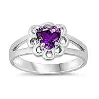 CHOOSE YOUR COLOR Sterling Silver Flower Solitaire Ring