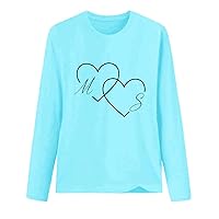 Couple Casual Shirt for Women Valentines Day Double Love Heart Graphic Tee Tops Long Sleeve Crewneck Funny Bloues