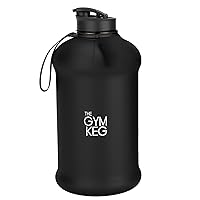 THE GYM KEG 74oz Gym Water Bottle - Large Reusable Sport Jug with Insulated Sleeve & Easy to Carry Handle - Tritan BPA-Free Plastic, Pop-Cap, & Leakproof Design Drinking Container - Stealth Black