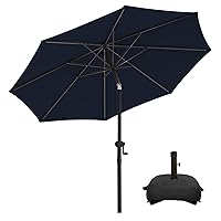 wikiwiki 9FT Patio Umbrellas with Base Included, Fade-Resistant, Waterproof Polyester DTY Umbrellas with 8 Sturdy Ribs for Garden, Lawn, Deck, Backyard, Navy Blue