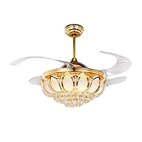 Invisible Fan Chandelier, Dining Room Fan Lamp, Home Living Room Bedroom European Style Simple Electric Fan Chandelier with Crystal/52 Inches