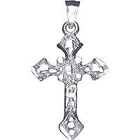 925 Sterling Silver Cross Charm Pendant Necklace with Diamond Cuts and 18
